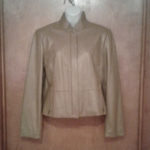 Ladies tan leather bomber jacket